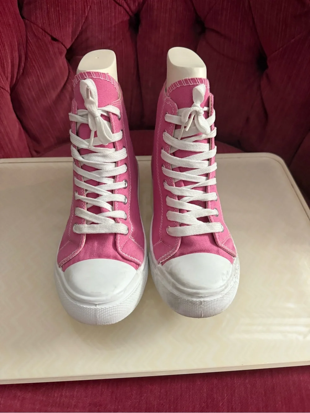 Forever 21 Women's Pink High-Top Canvas Sneakers